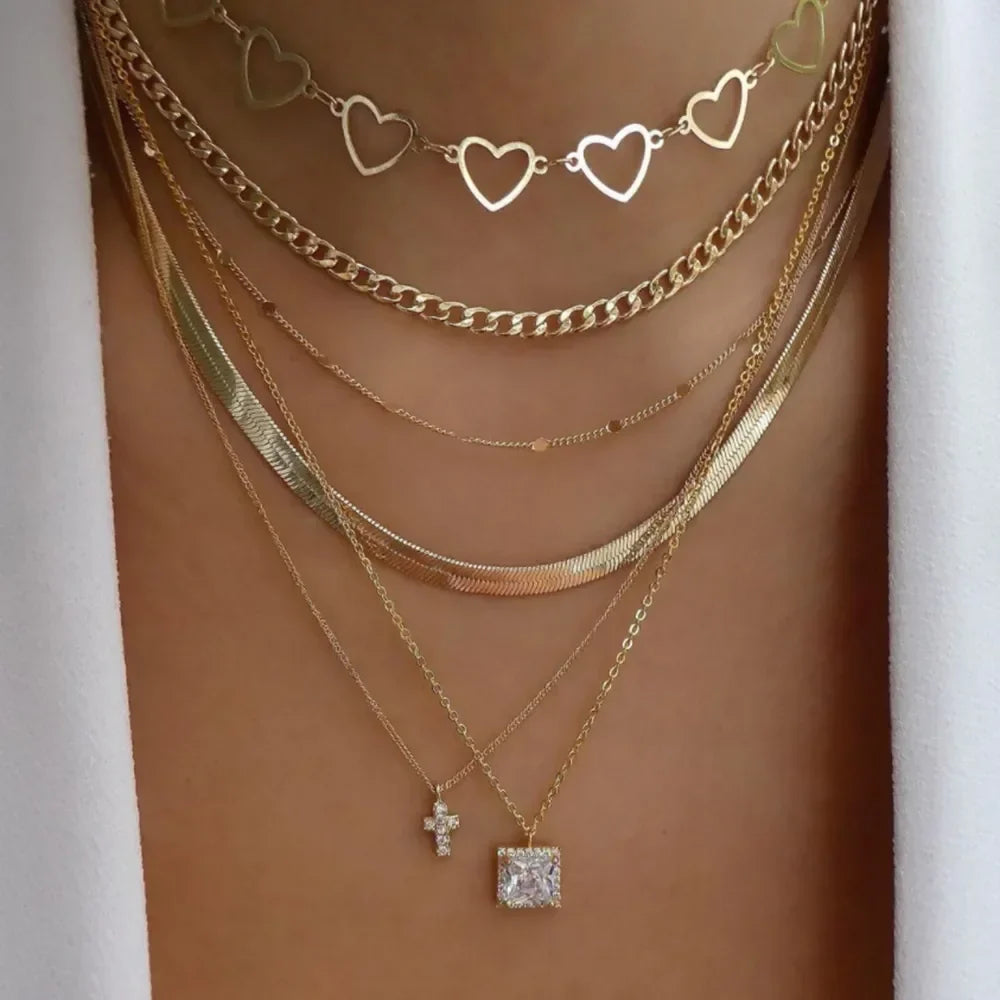 Boho Multi-Layer Crystal Pendant Necklaces