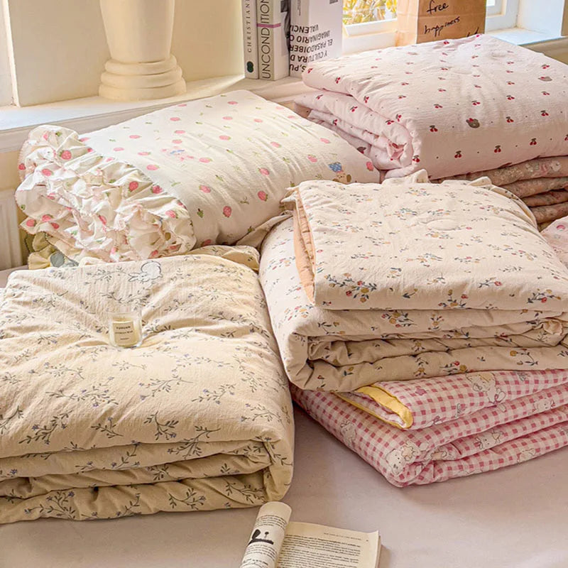 DecorBites™ Korean Cotton Patchwork Quilt with Lace and Ruffle for Summer
