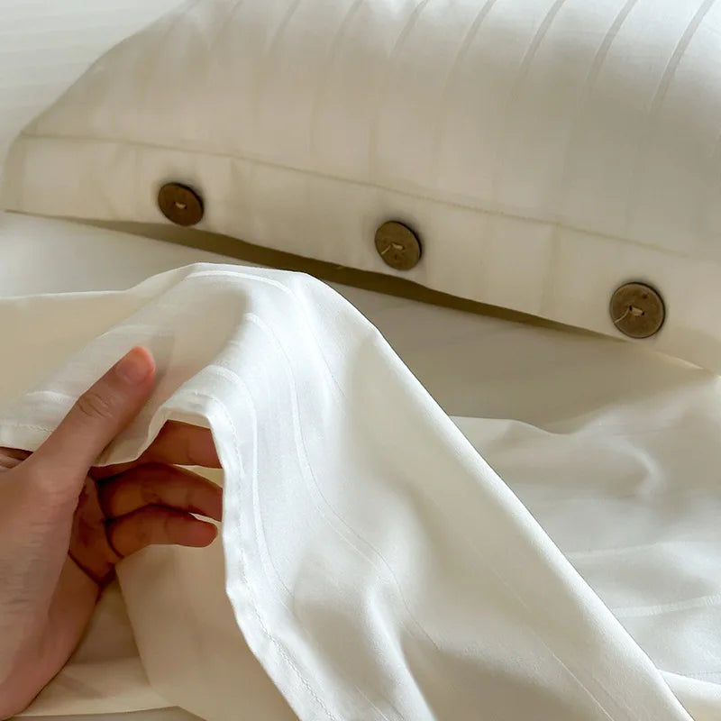 DecorBites™ Luxe Cotton Satin Stripe Bed Sheet Set with 2 Pillowcase