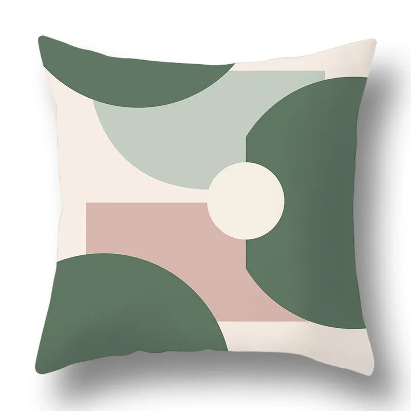 DecorBites™ Green Plants Geometric Print Pillow Cover - Home Sofa Cushion Cover