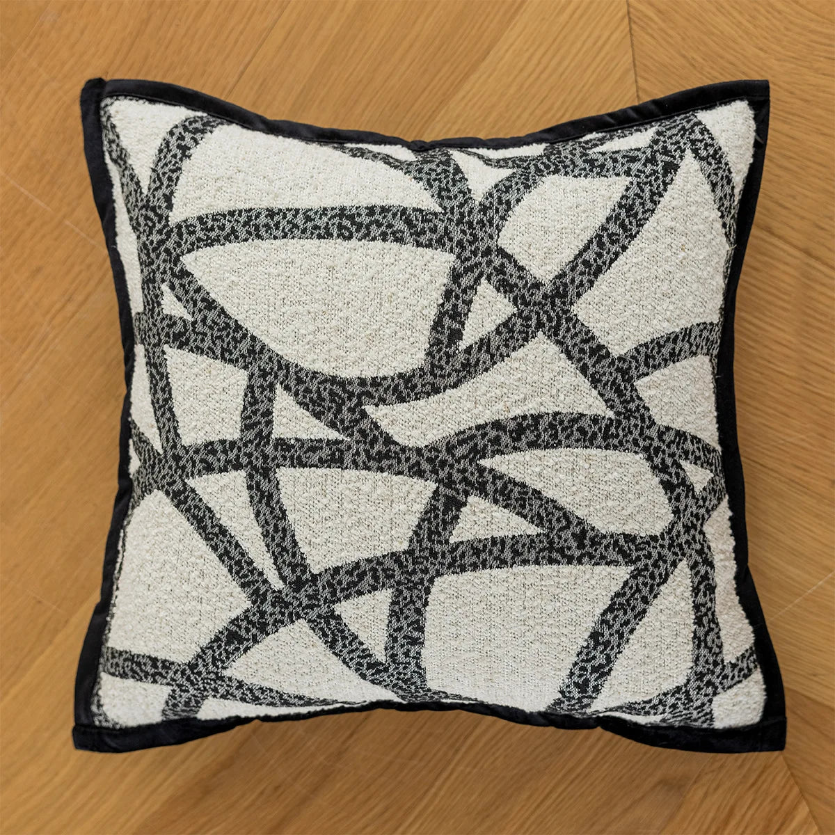 DecorBites™ Geometric Jacquard Embroidered Pillow Cover in Modern Minimalist Black and White Style