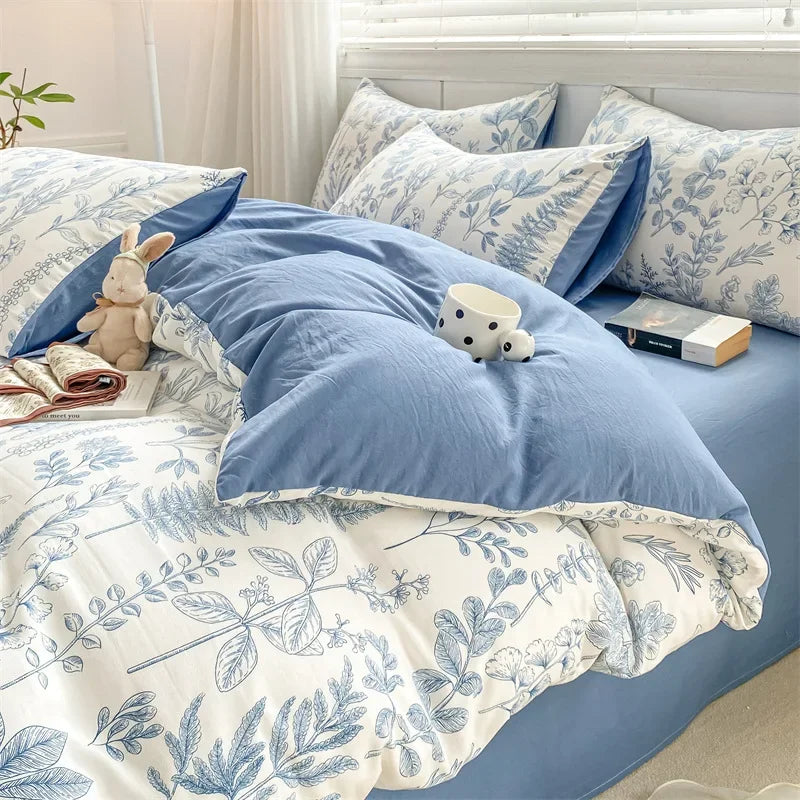 DecorBites™ Double Layer Yarn Cozy Bed Sheet Set - High-Quality Washed Cotton Printed Bedding