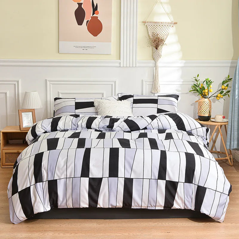 DecorBites™ Geometric Stripes Printed Bedding Set: Duvet Cover, Bed Sheets, Pillowcases