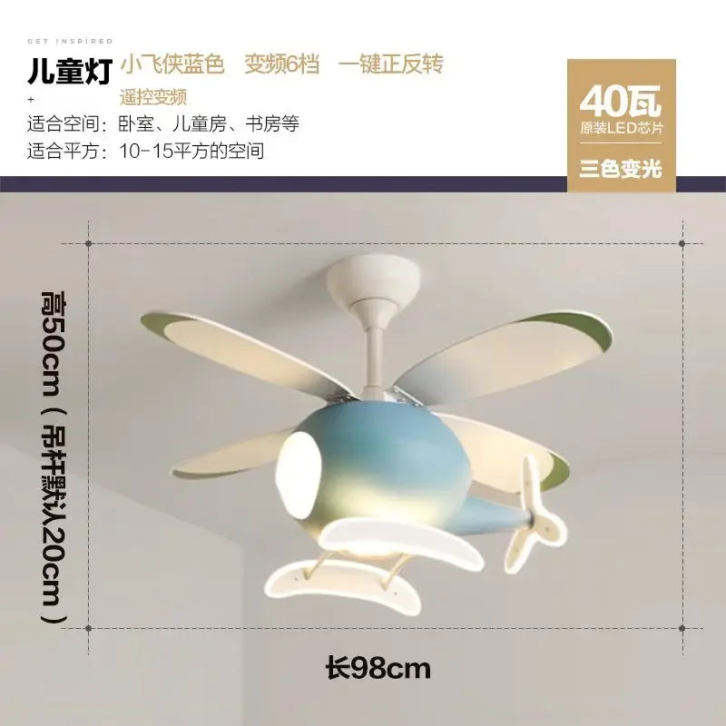 DecorBites™ Kids' Helicopter Ceiling Fan with LED Light Chandelier - Modern Aircraft Design