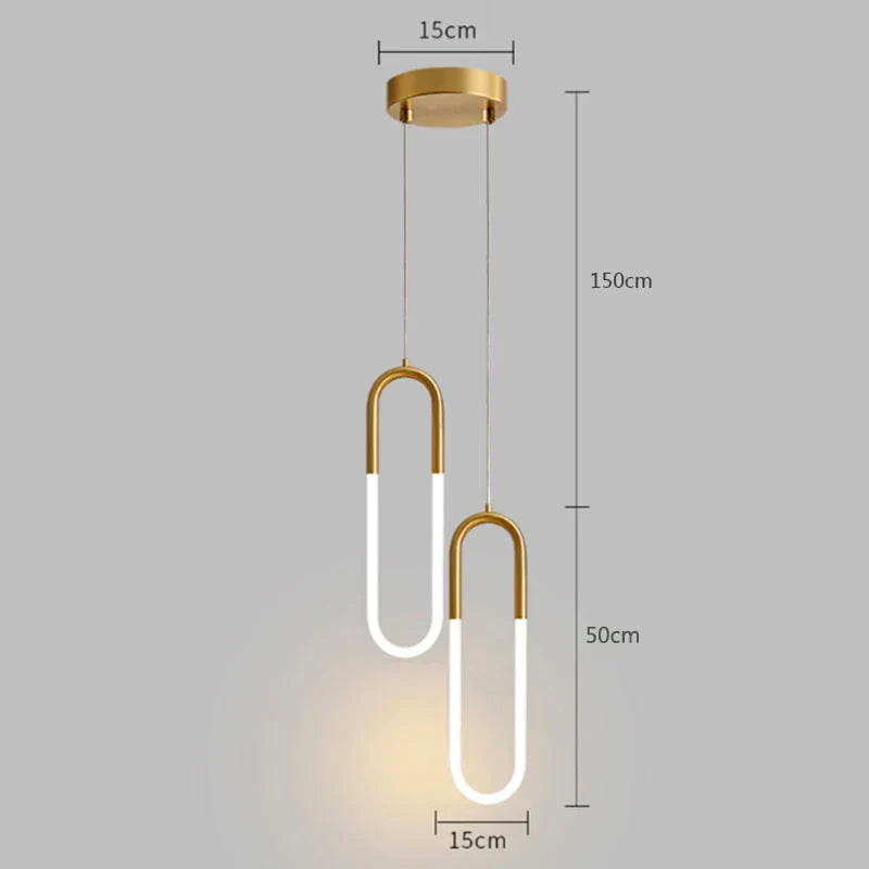 DecorBites™ Gold Ring Pendant Lights Warm White LED U Shape Hanging Lamp