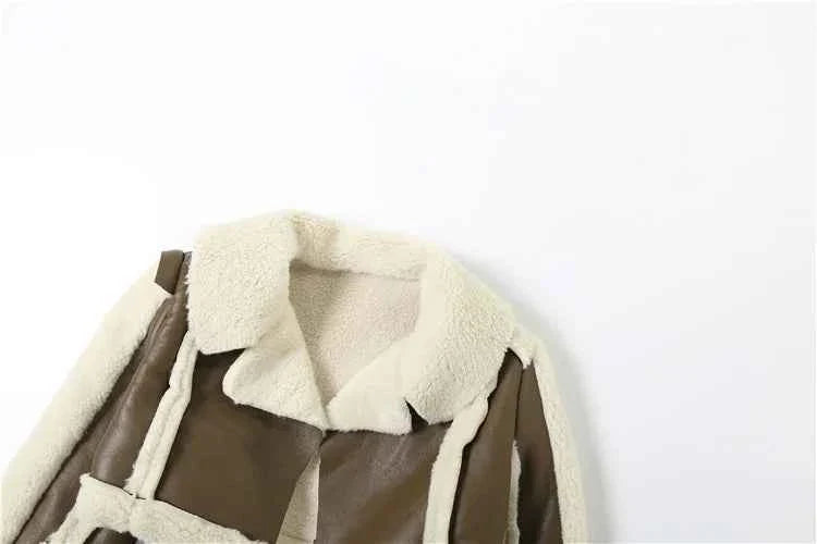 Furry Patchwork Women's Crop Jacket Warm Outwear Basic