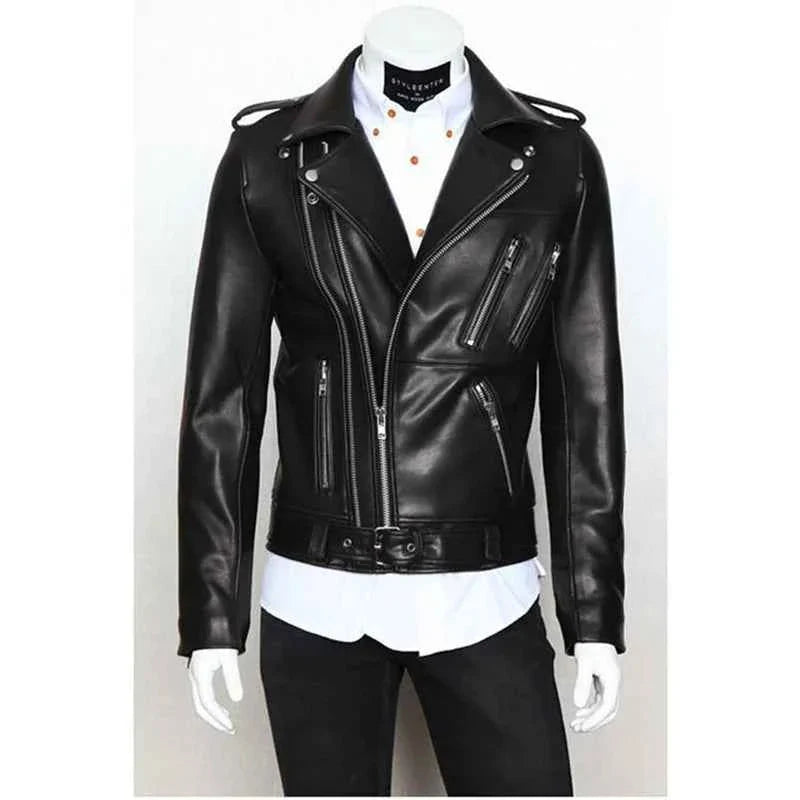 Unisex Oversized Button-down PU Leather Coat with Multiple Zippers Polo Jacket, with Many Zippers