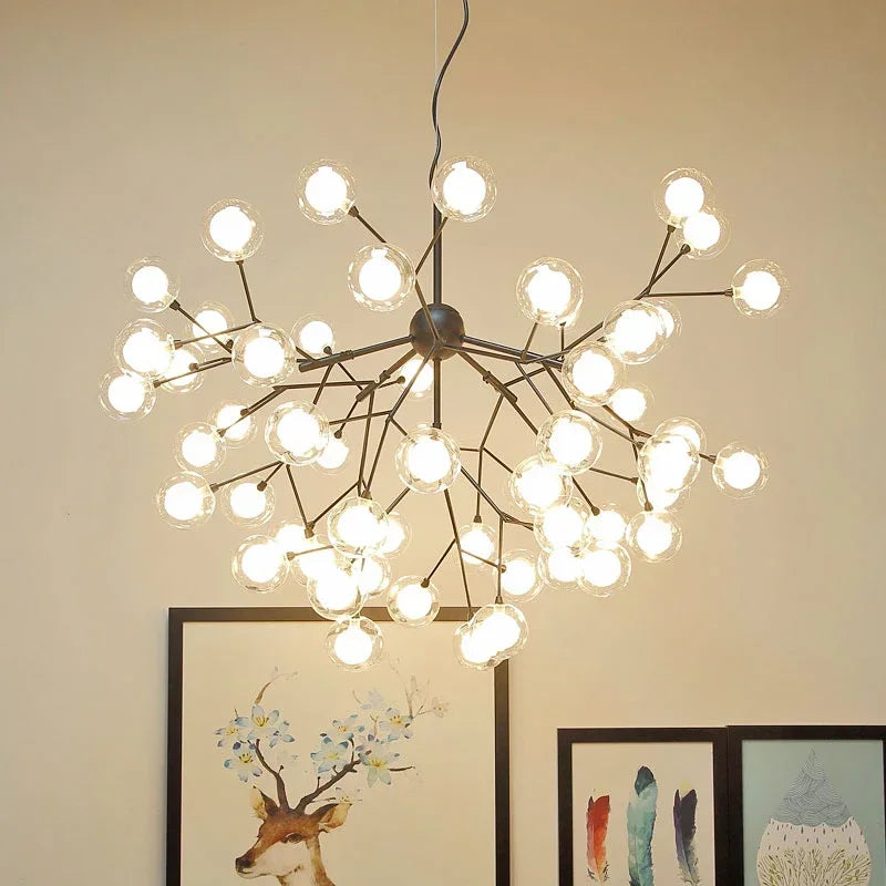 DecorBites™ Heracleum Firefly Glass Round Ball Chandelier - Luxury Staircase Dining Room Lighting