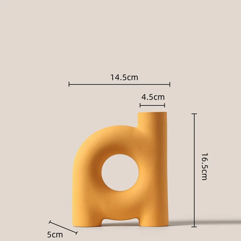 DecorBites™ Geometric Ceramic Vase: Hollowed-out Letters Flower Arrangement Home Decor