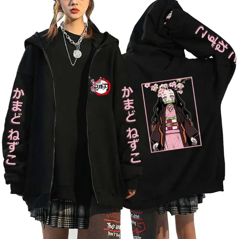 Demon Slayer Harajuku Fleece Zip Hoodie