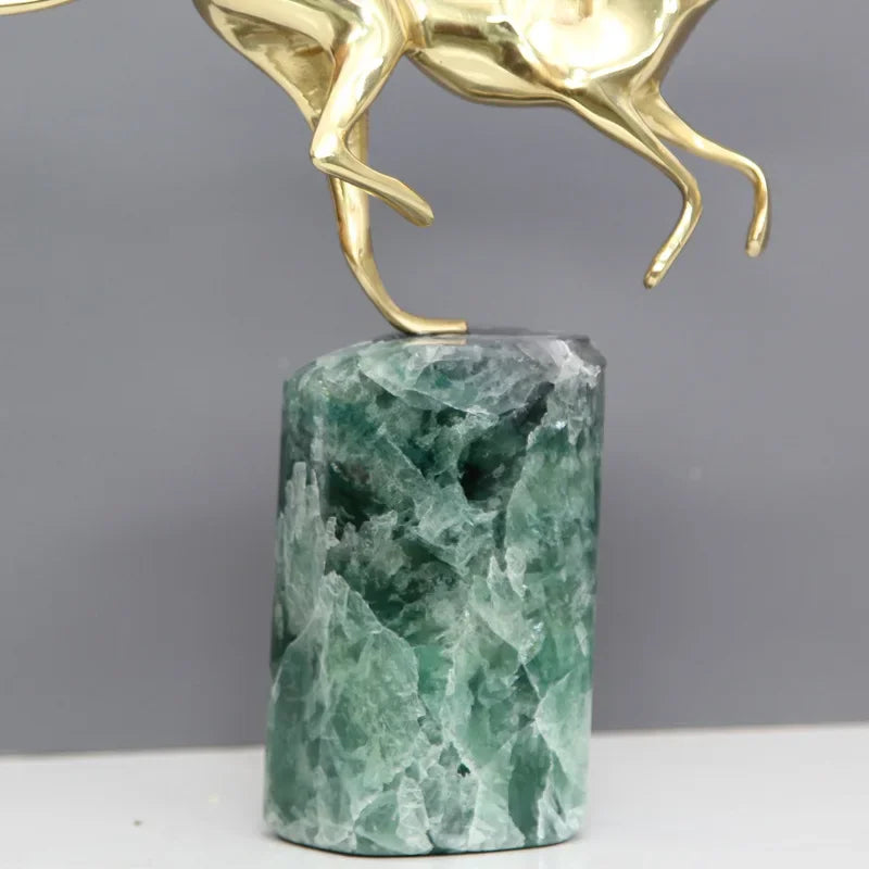 DecorBites™ Golden Leopard Brass Cheetah Green Marble Figurine Metal Decor Accessory