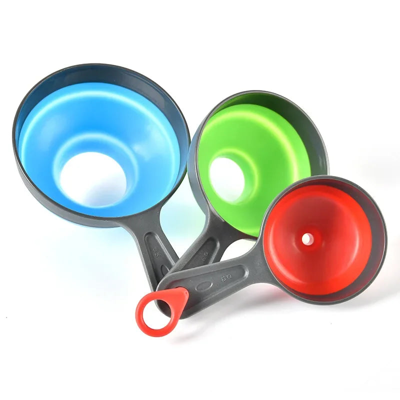 DecorBites™ Kitchen Funnel Set: Wide/Narrow Mouth, Folding, Three-Piece for Jam, Oil Drain & More