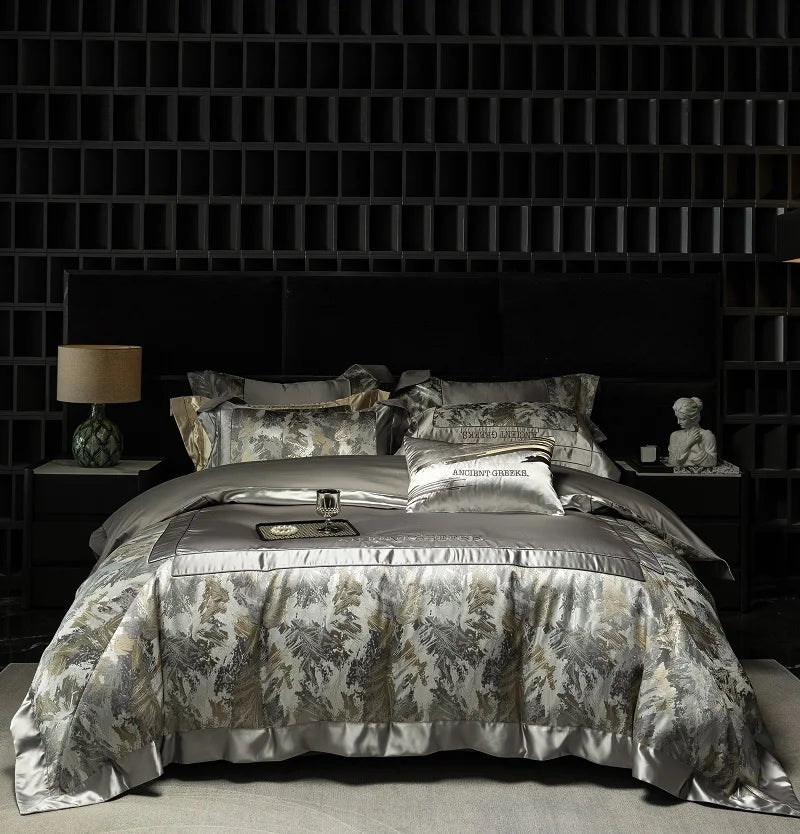 DecorBites™ Luxe Brocade Jacquard Bedding Set with Egyptian Cotton & Embroidery
