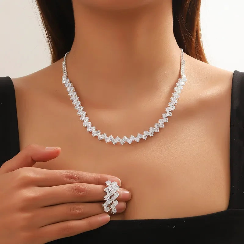 Luxury Zircon Necklace & Earrings Jewelry Set