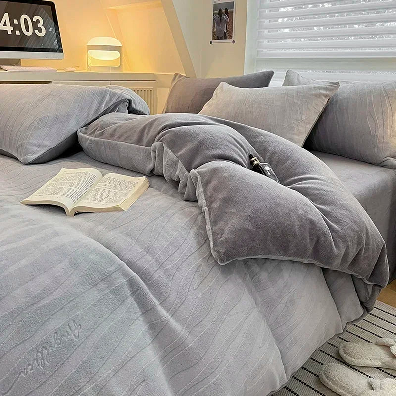 DecorBites™ High-Density Milk Fleece Warm Bedding Set for Winter