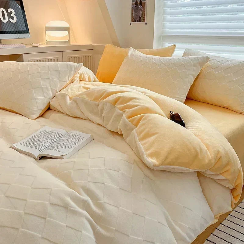 DecorBites™ Cozy Milk Fleece Winter Bedding Set - High Density & Skin Friendly