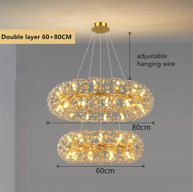 DecorBites™ Gold Crystal Chandelier: Luxury LED Hanging Lamp for Living and Dining Room