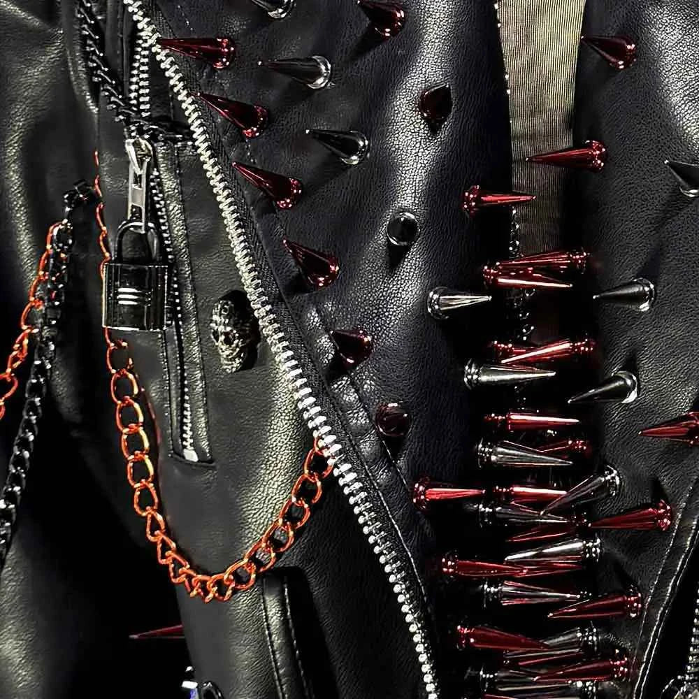 Women's PU Leather Skull Studded Jacket Vintage Hand Made Studded Rivet