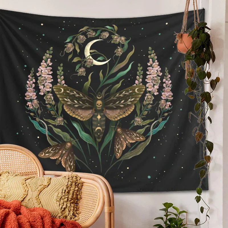 DecorBites™ Death's Head Tapestry Wall Hanging Moon Flower Trippy Carpet Dorm Room Decor