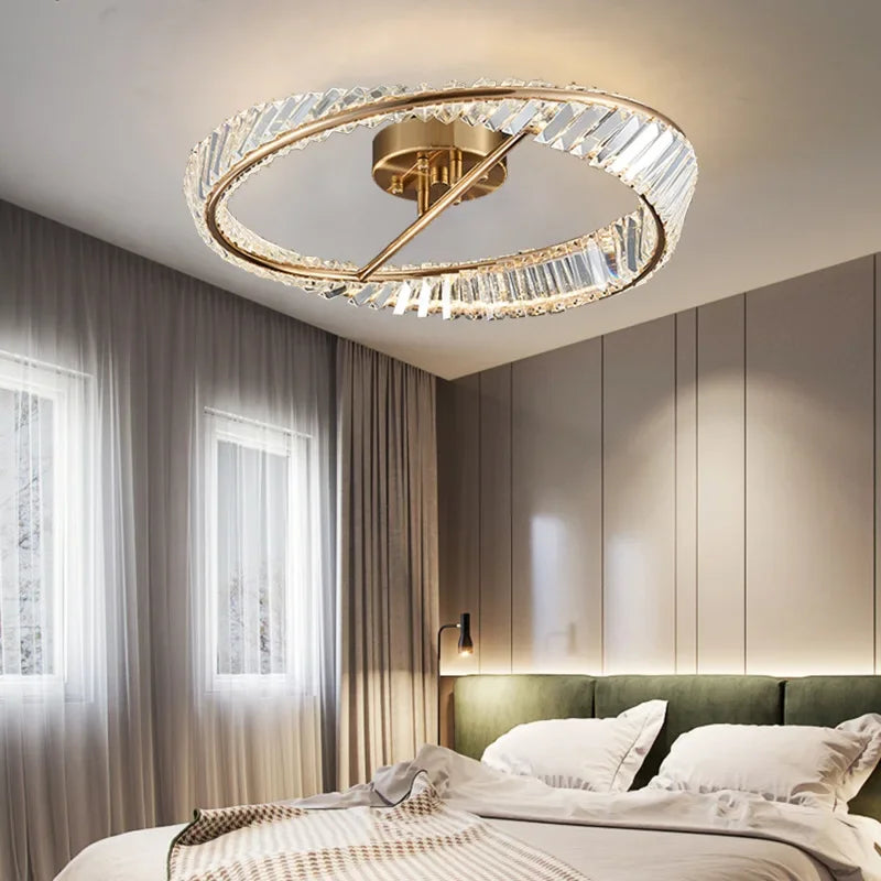 DecorBites™ Crystal Rings LED Ceiling Light Dimmable Gold Lustre for Home Decoration