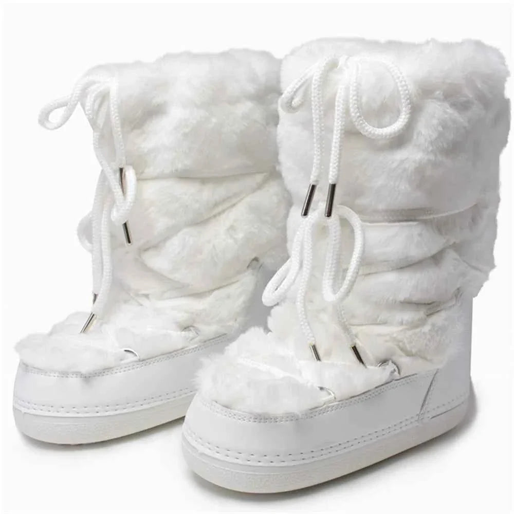 Faux Fox Fur Snow Boots Furry Warm Cotton Boots Female Outdoor Ski Boots
