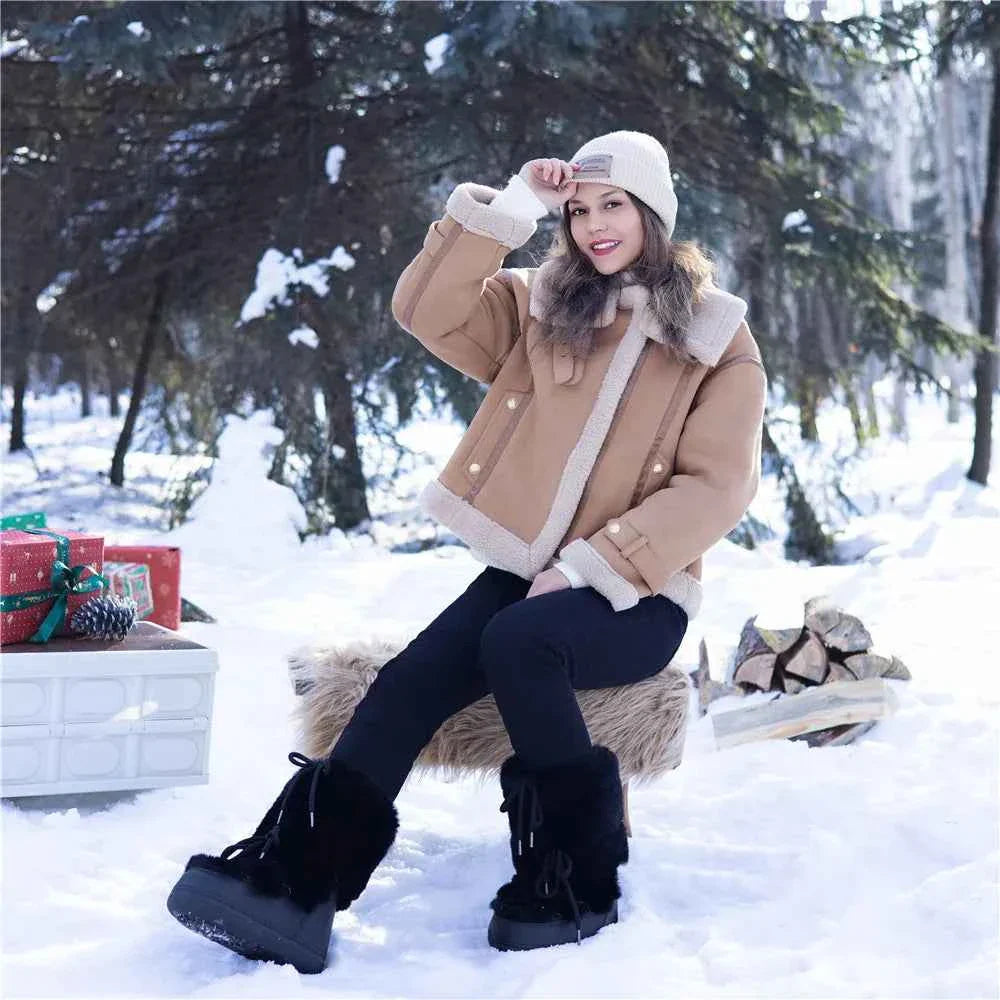 Faux Fox Fur Snow Boots Furry Warm Cotton Boots Female Outdoor Ski Boots