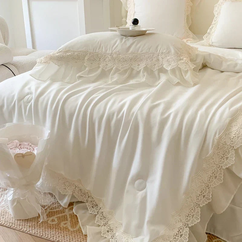 DecorBites™ French Wedding Lace Ruffles Bedding Set