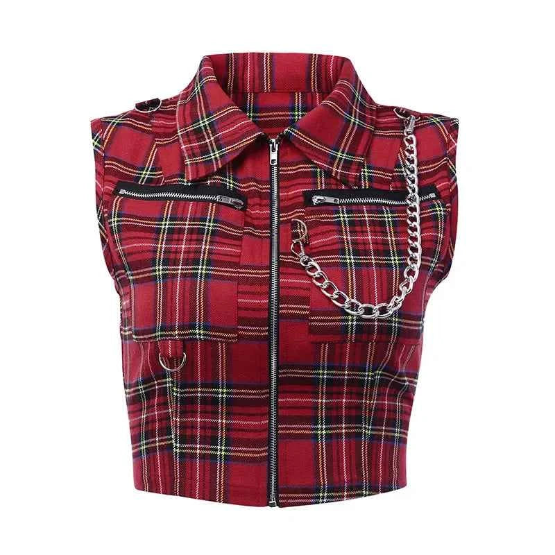 Women Plaid Punk Streetwear Zipper Sweatshirt