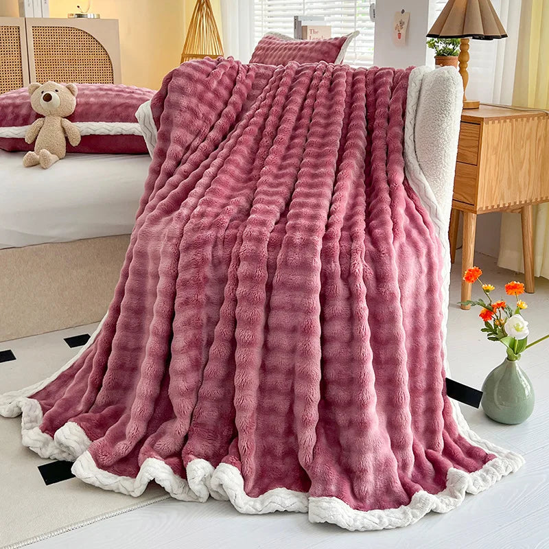 DecorBites™ Cozy Faux Rabbit Fur Throw Blanket for Sofa & Bed, 200X230cm