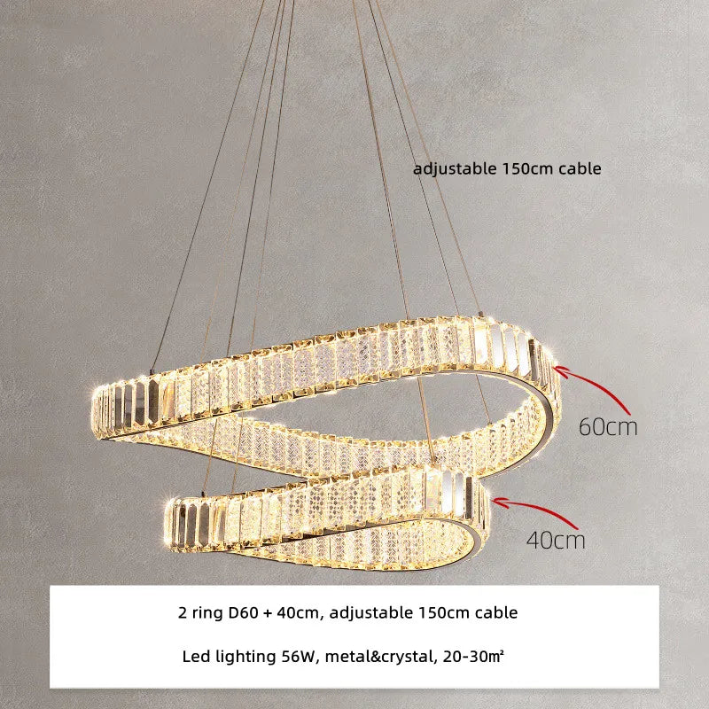 DecorBites™ Irregular Steel & K9 Crystal LED Pendant Chandelier for Foyer, Dimmable Lighting