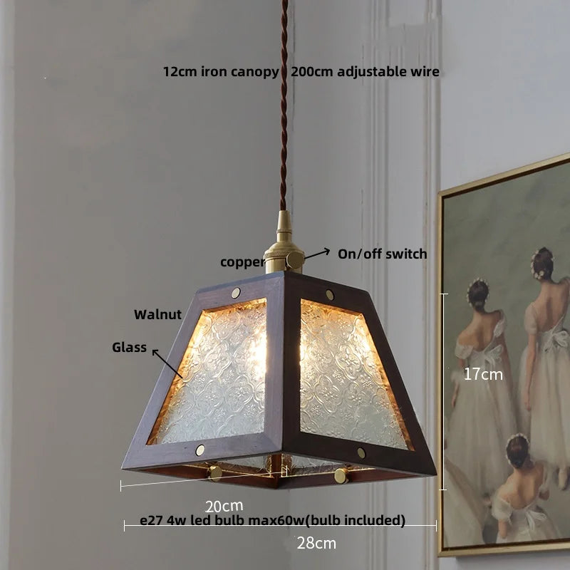 DecorBites™ Glass LED Pendant Lamp with Walnut Wood Brass Accent