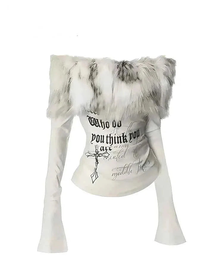 Luxury Fur Graphic Long sleeve T-shirt Blouse
