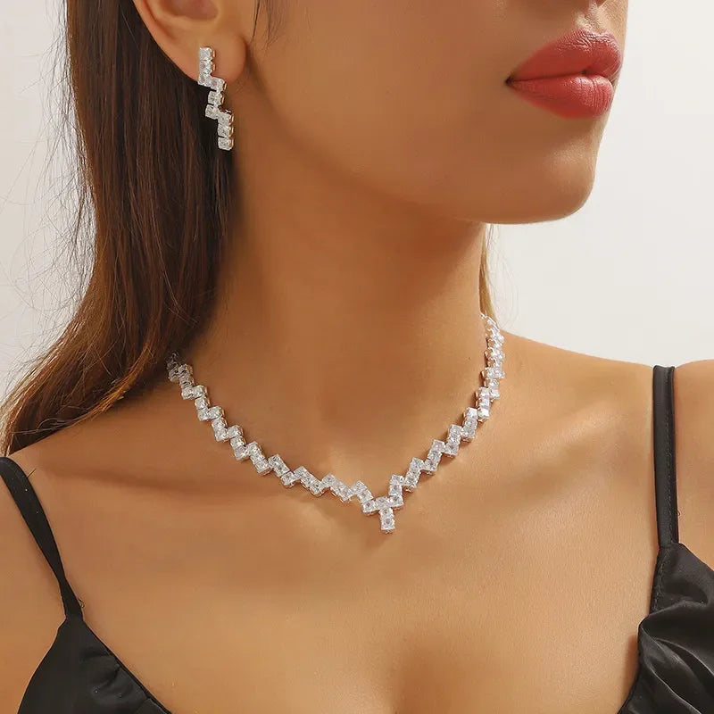 Luxury Zircon Necklace & Earrings Jewelry Set
