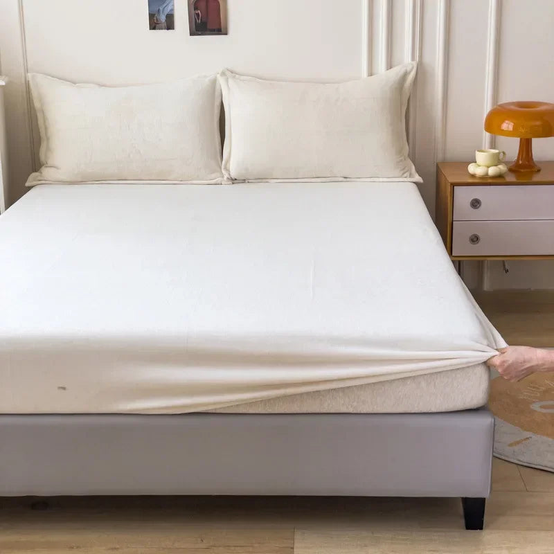 DecorBites™ Cozy Flannel Queen Bed Sheet | Soft Fitted Coral Fleece Mattress Cover | Plush Winter Bedsheet