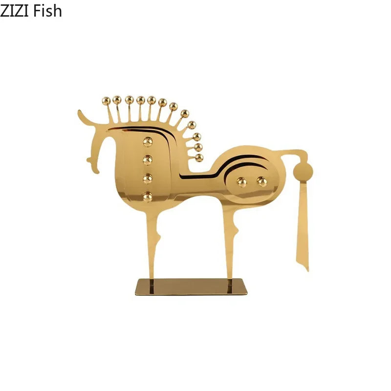 DecorBites™ Golden Horse Metal Animal Sculpture Desk Ornament