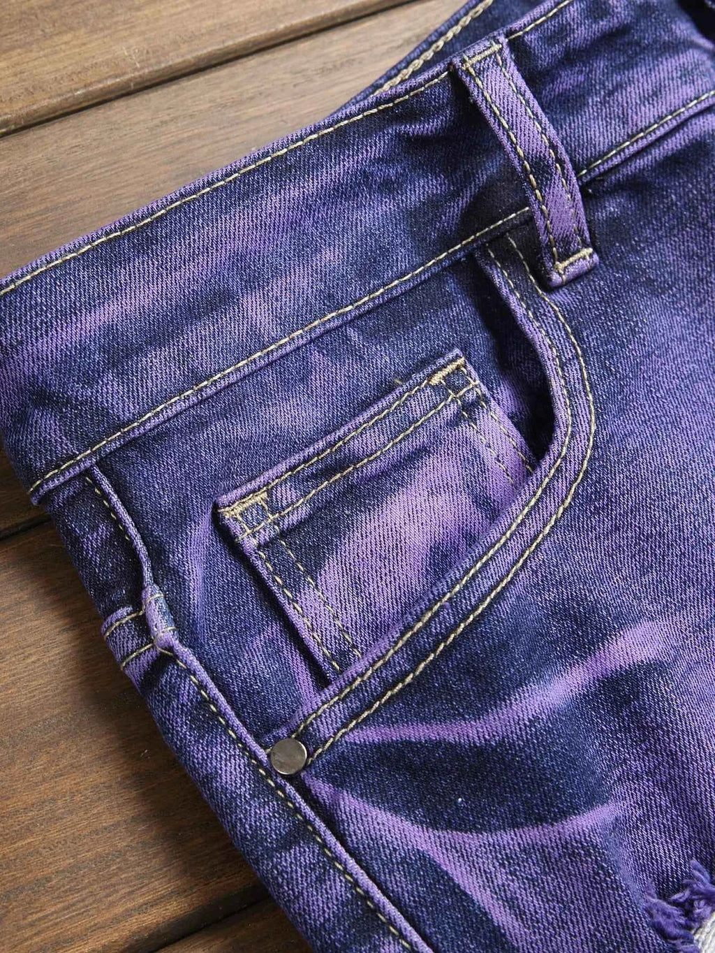 Stretch Slim Fit - Men's Mid Waist Distressed And Ripped Denim Pants All Season Street Wear