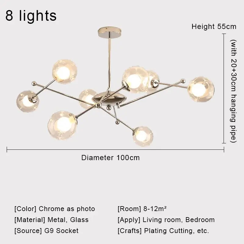 DecorBites™ Glass Ball LED Chandelier Chrome Pendant Lamp for Home Decor