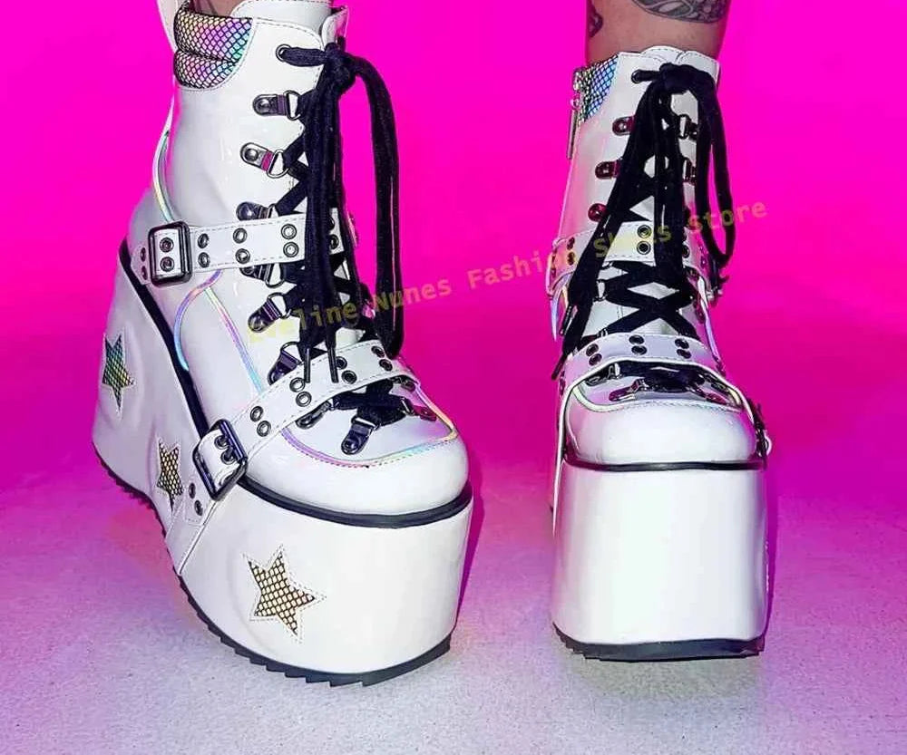 Green Spaced Out Platform Boots Round Patchwork Women Cyberpunk