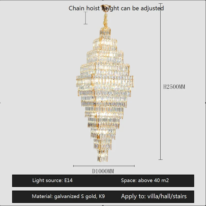 DecorBites™ Crystal Large Chandelier for Villa Duplex Loft Stairs, Elegant Hall Pendant Light