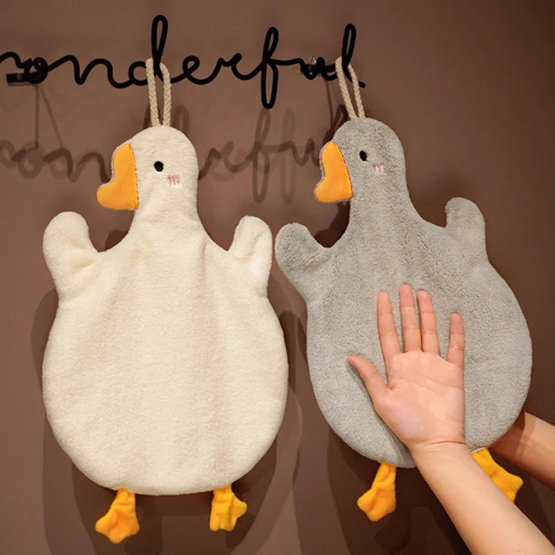 DecorBites™ Cute Goose Microfiber Hand Towels Coral Velvet Embroidered for Home