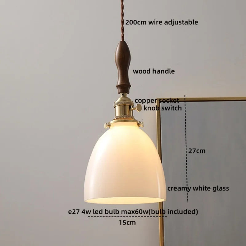 DecorBites™ Green Glass LED Pendant Lamp with Knob Switch, Copper Chandelier