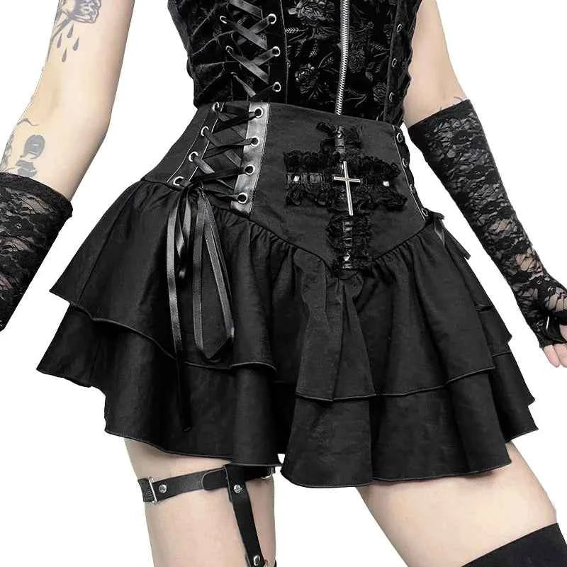 Lace Cross Mini Skirt Y2k Grunge