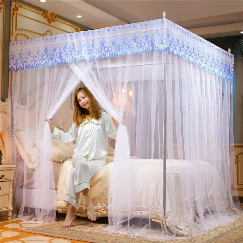 DecorBites™ Lace Mosquito Tent with Stainless Steel Bracket for Queen King Canopy Bed