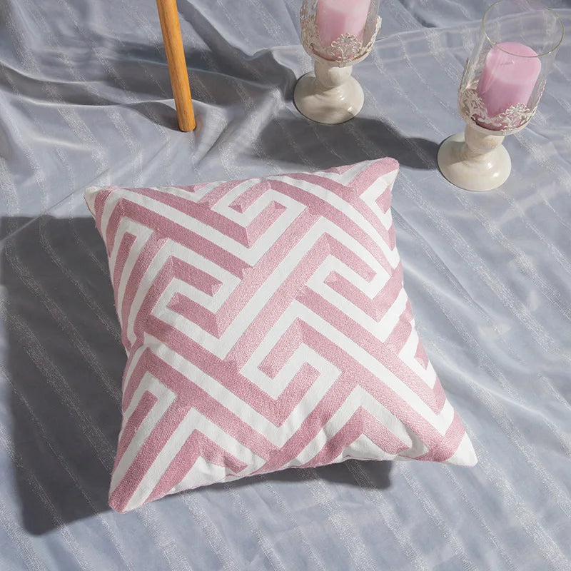 DecorBites™ Cotton Flower Embroidered Geometry Pillowcase 45*45cm - Sofa Living Room Bedside Pillows