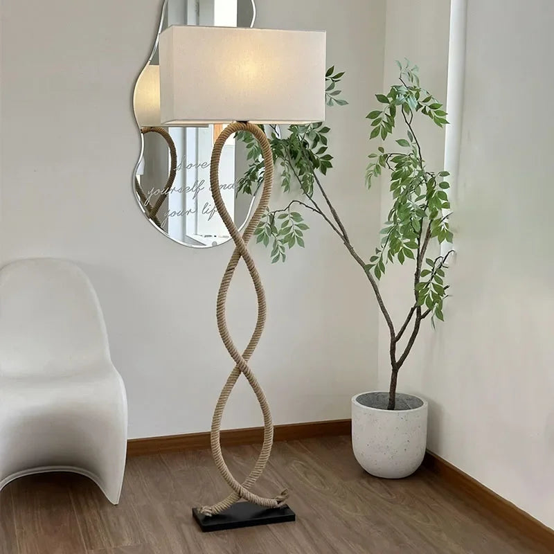 DecorBites™ Hemp Rope Fabric Shade LED Floor Lamp for Home Decor