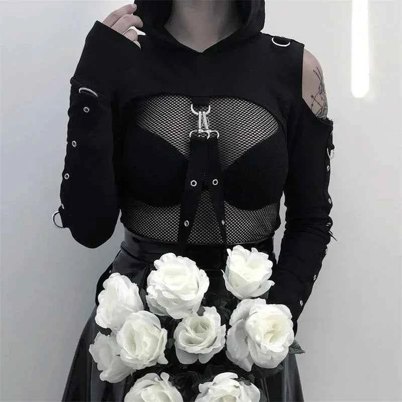 Women's Dark Gothic Crop Top Sweatshirt | Punk Aesthetic | MUNSIEUR