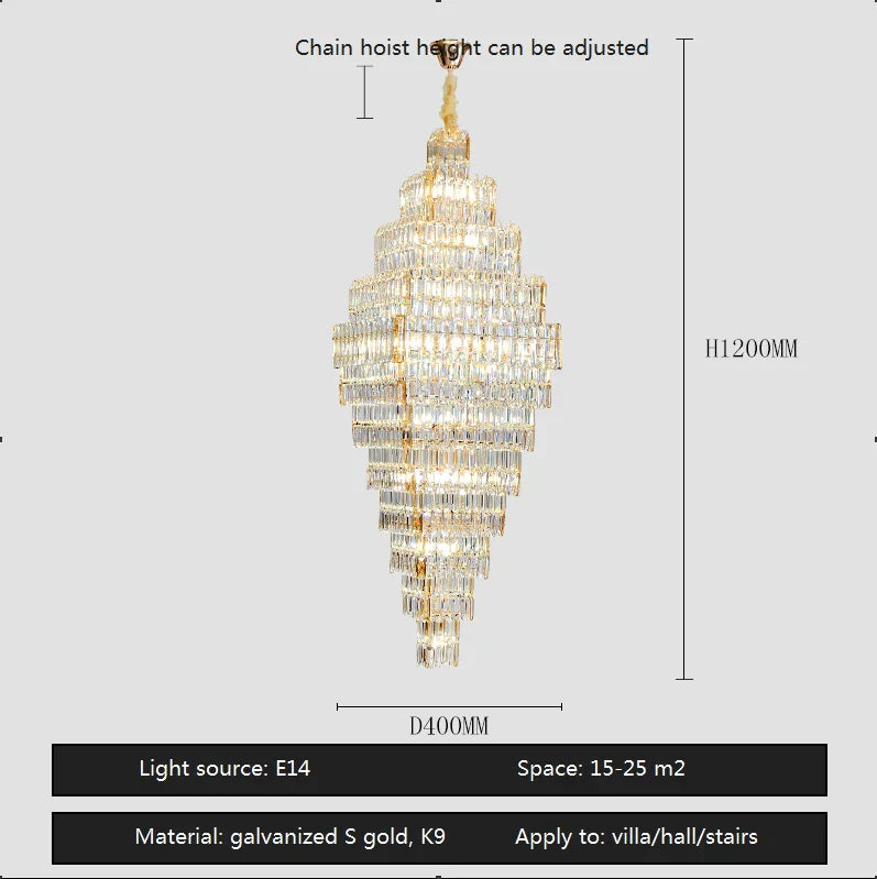 DecorBites™ Crystal Large Chandelier for Villa Duplex Loft Stairs, Elegant Hall Pendant Light