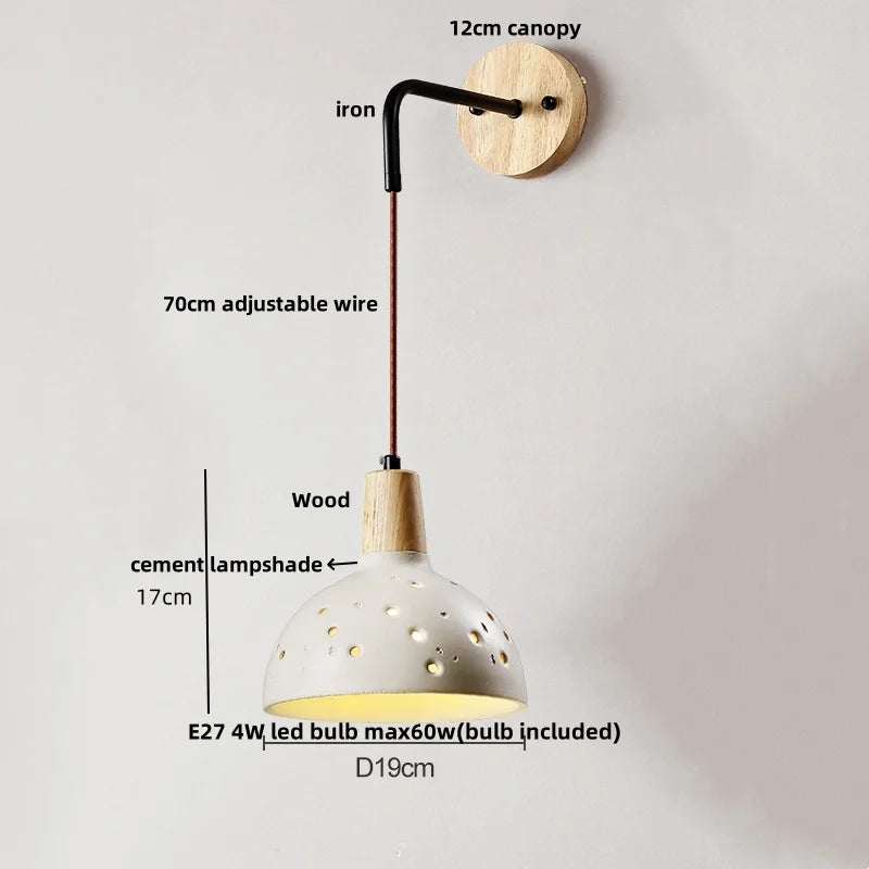 DecorBites™ Japanese Style LED Wall Light Cement Bedside Lamp with Pull Chain Switch