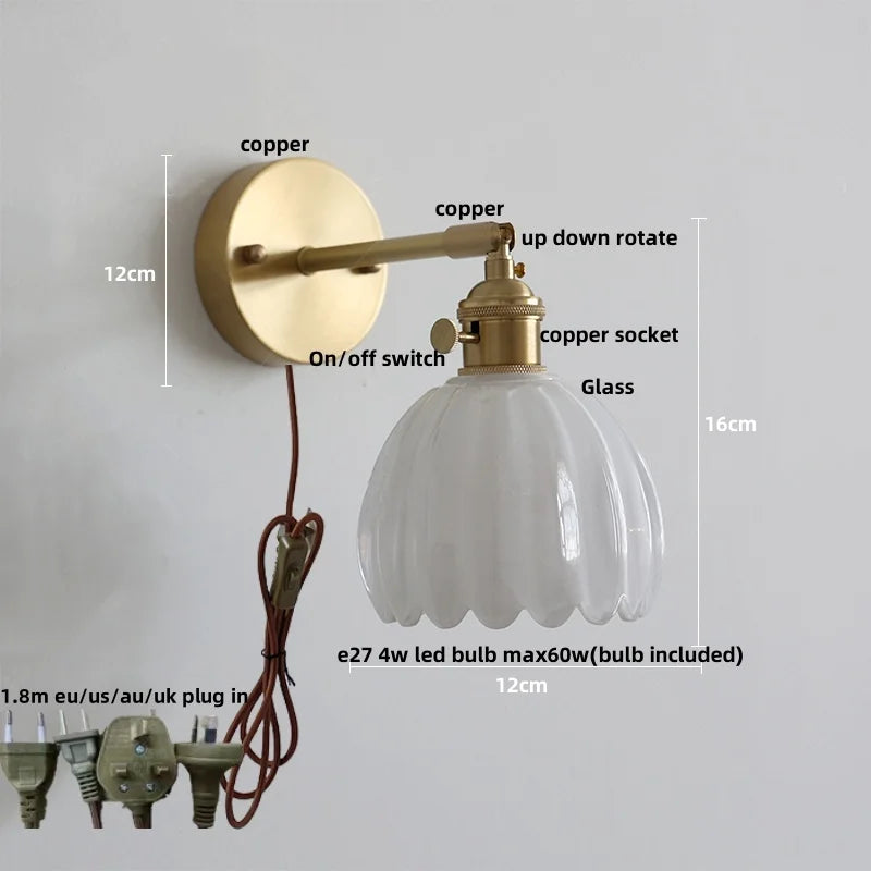DecorBites™ Glass Copper Knob Switch LED Wall Sconce - Modern Nordic Design