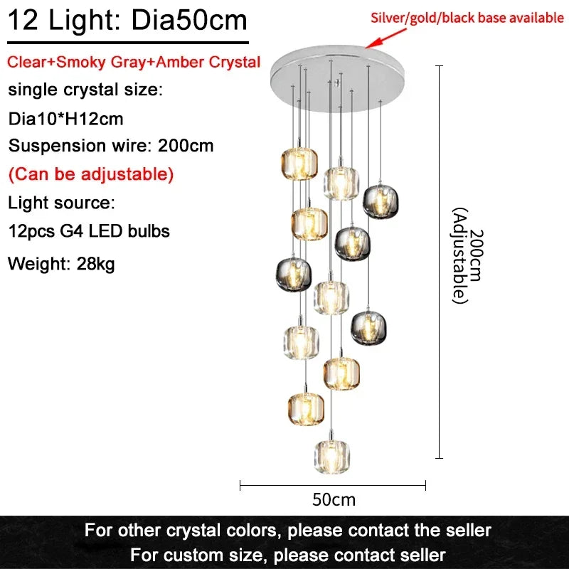 DecorBites™ Crystal LED Chandelier for Living Room Staircase Kitchen Island Light